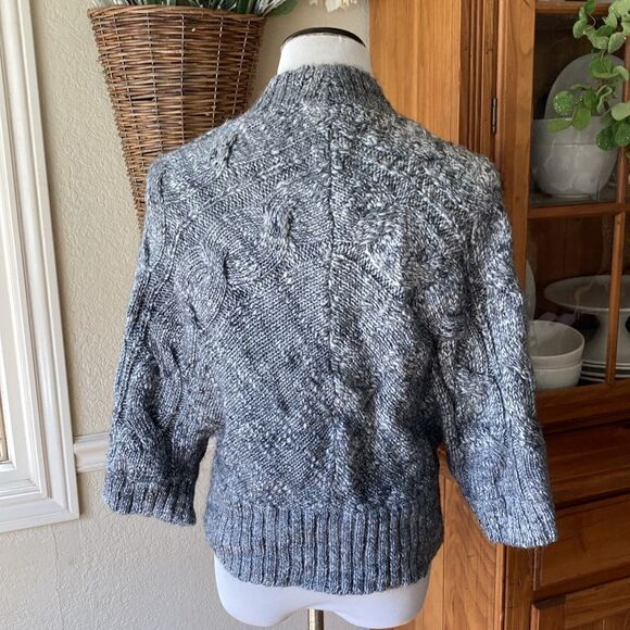 Nine West Chunky Boho Wool Alpaca Blend Cable Knit Sweater Gray Sz M - Picture 4 of 11